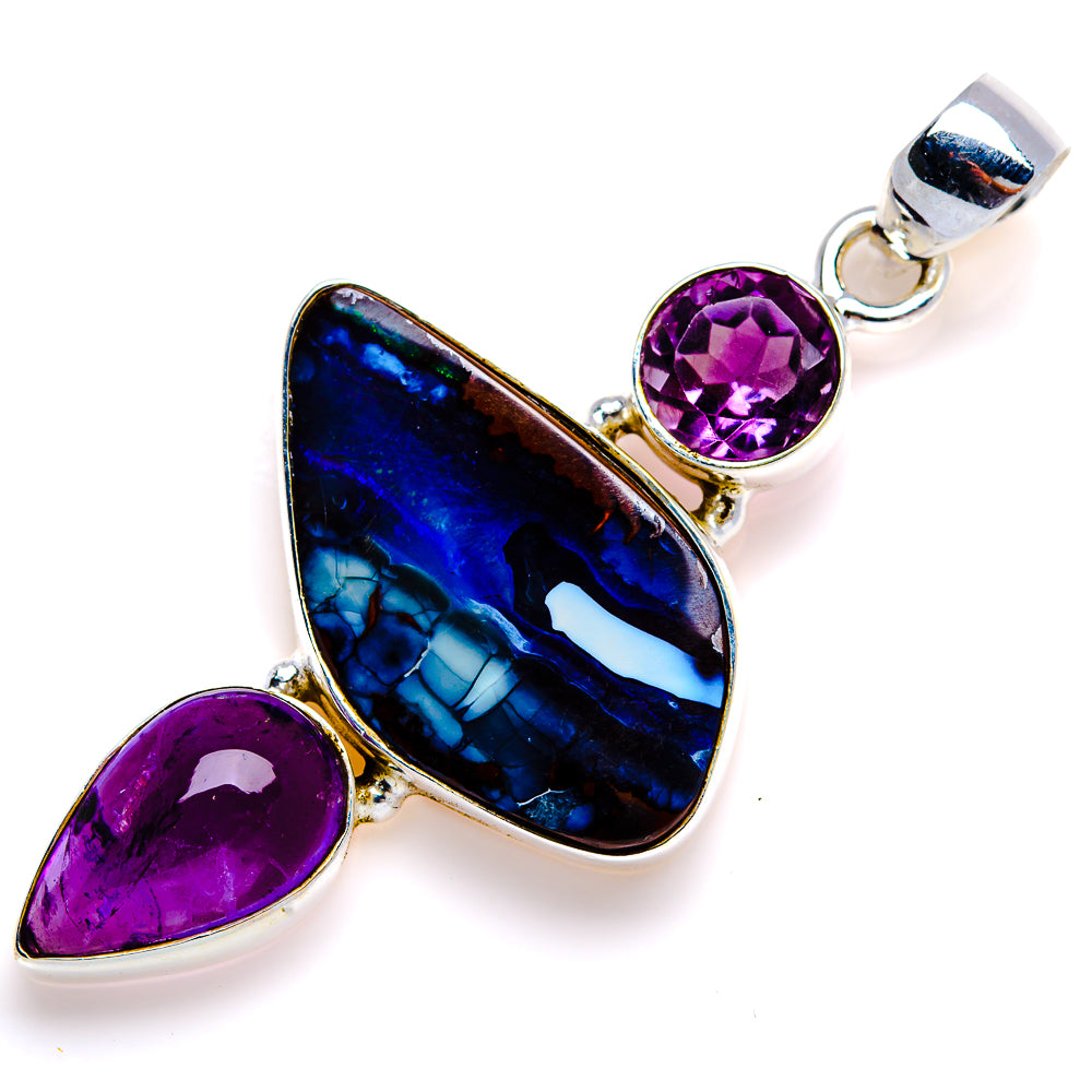 Boulder Opal, Amethyst Pendant 2" (925 Sterling Silver) PD38062