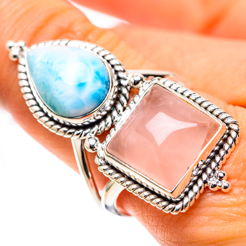 Large Rose Quartz, Larimar Ring Size 9.75 (925 Sterling Silver) RING138588