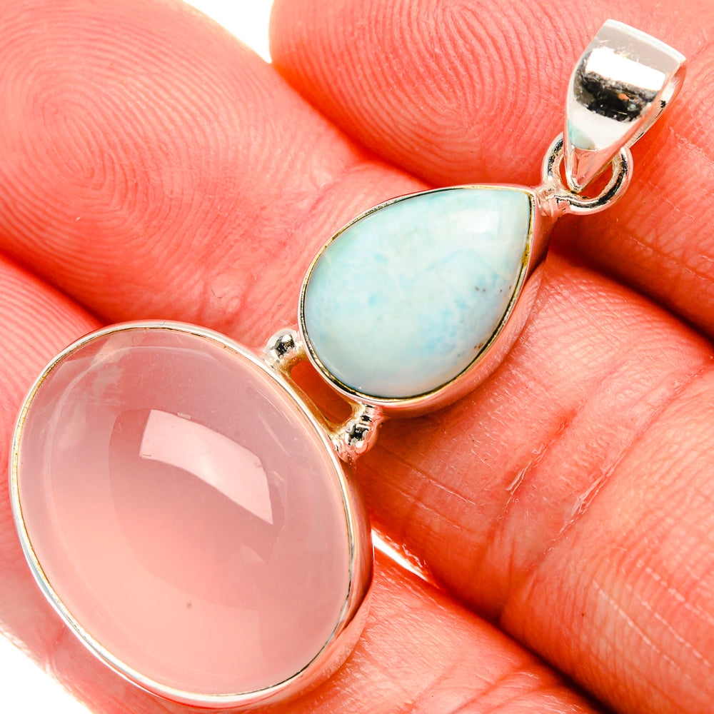 Rose Quartz, Larimar 925 Sterling Silver Pendant 1 3/4" (925 Sterling Silver) PD38310