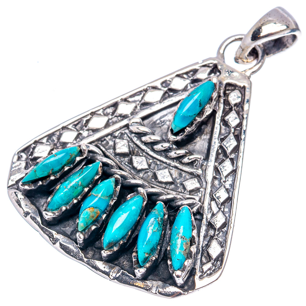 Native Style Mohave Turquoise Pendant 1 3/8" (.925 Sterling Silver)
