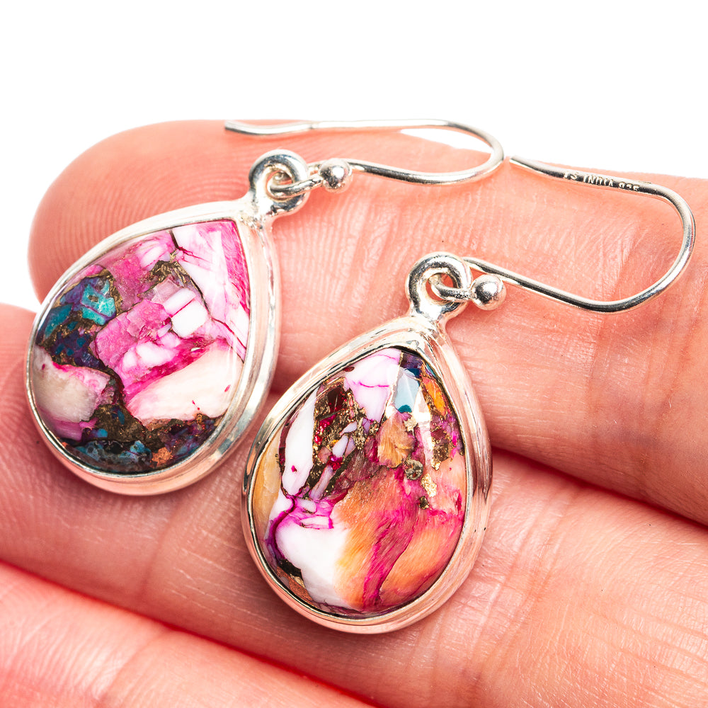 Kingman Pink Dahlia Turquoise Earrings 1 3/8" (925 Sterling Silver) E432752