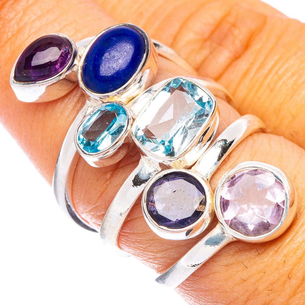 Large Amethyst, Lapis Lazuli, Blue Topaz Ring Size 6.75 (925 Sterling Silver) R7065