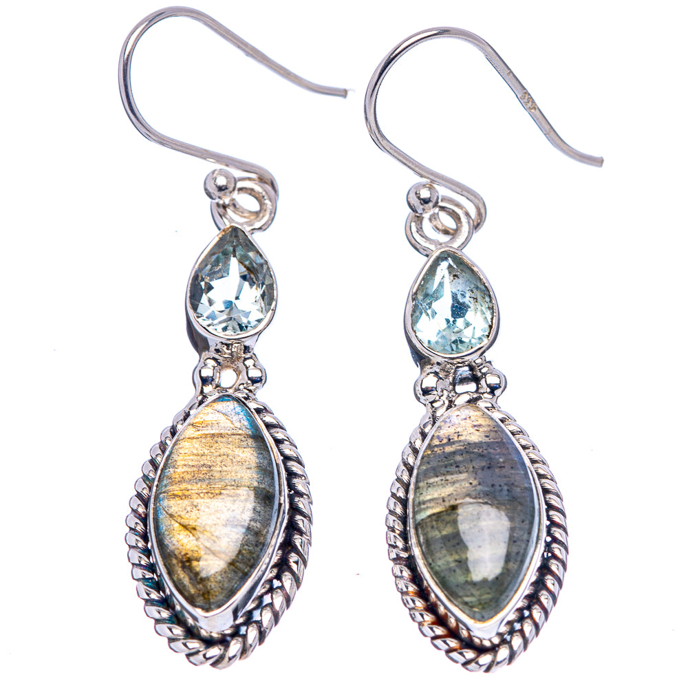 Labradorite Earrings 1 3/4" (.925 Sterling Silver)