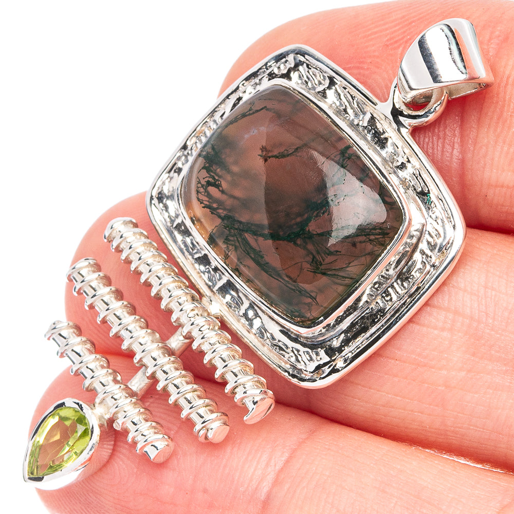 Premium Green Moss Agate, Peridot Pendant 1 3/4" (925 Sterling Silver) P44996