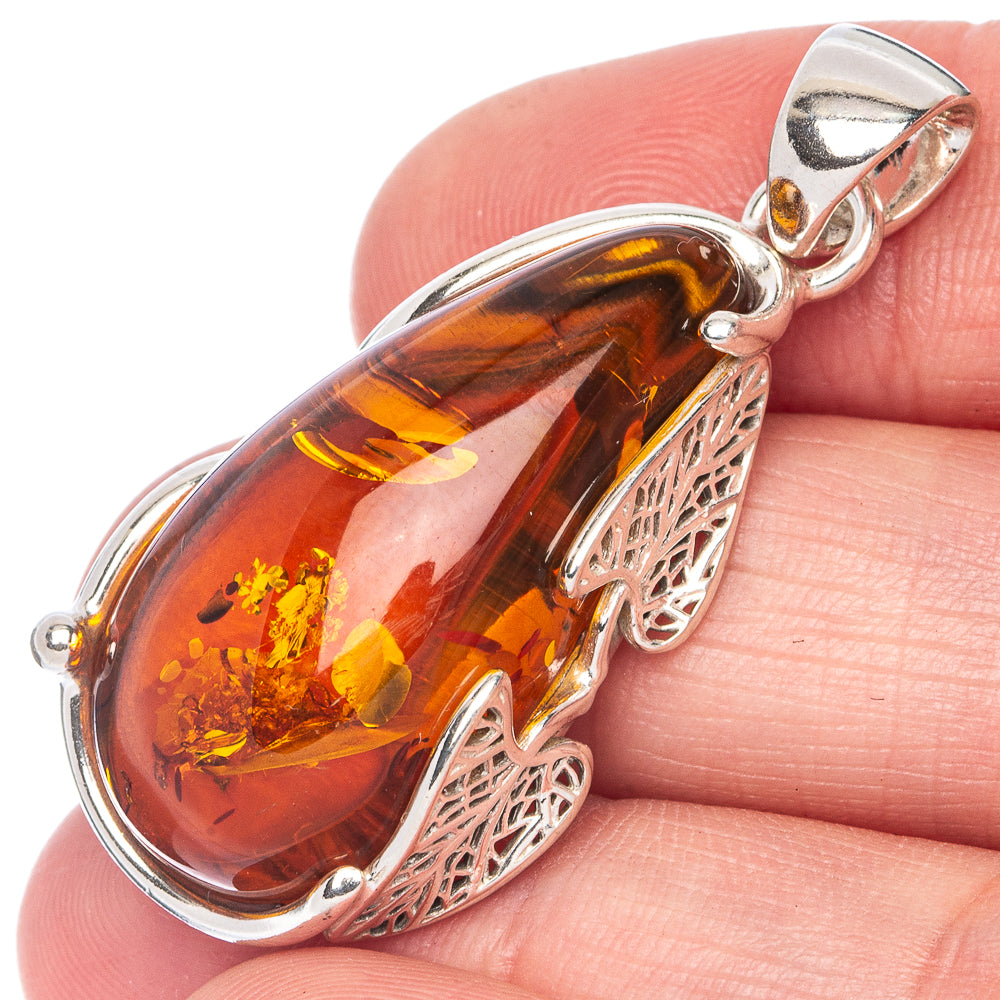 Anasilvercos Baltic Amber Pendant 1 5/8" (925 Sterlnig Silver)