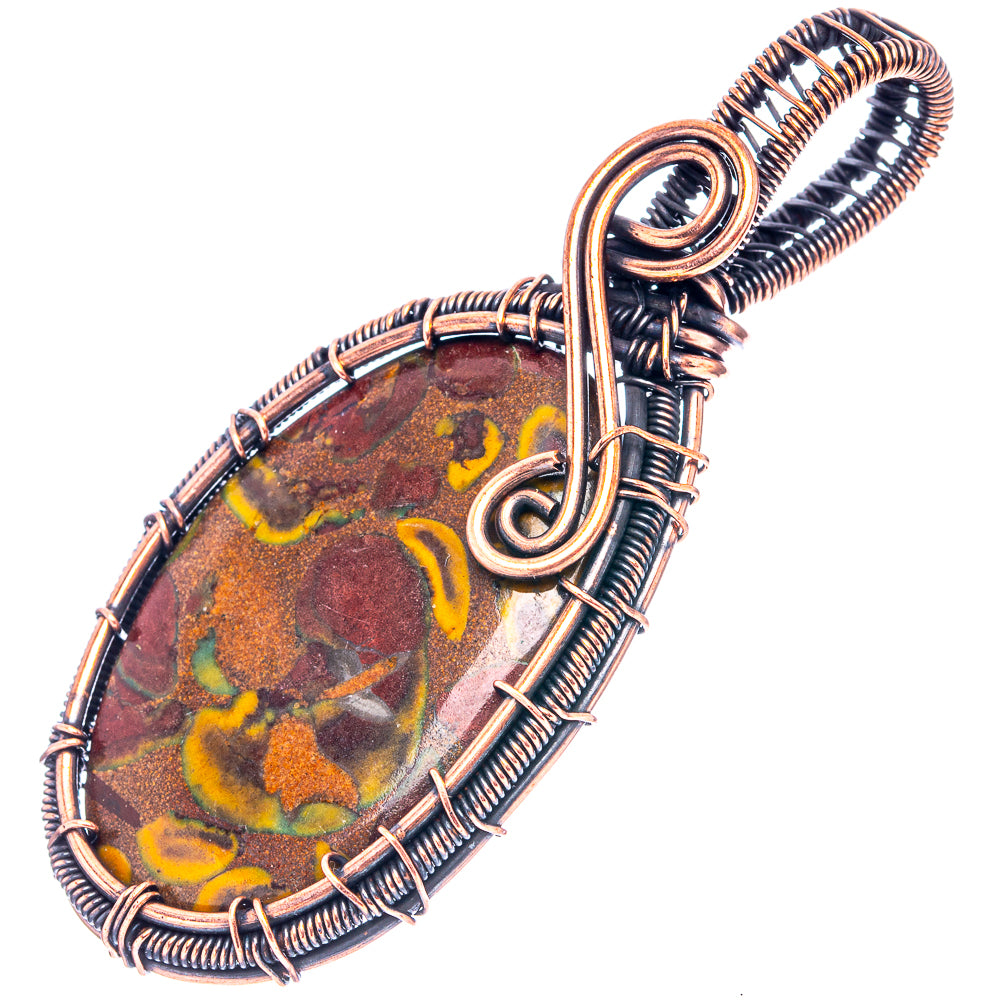 Bamboo Jasper Wire Wrap Pendant 2 5/8" (Oxidized Copper)