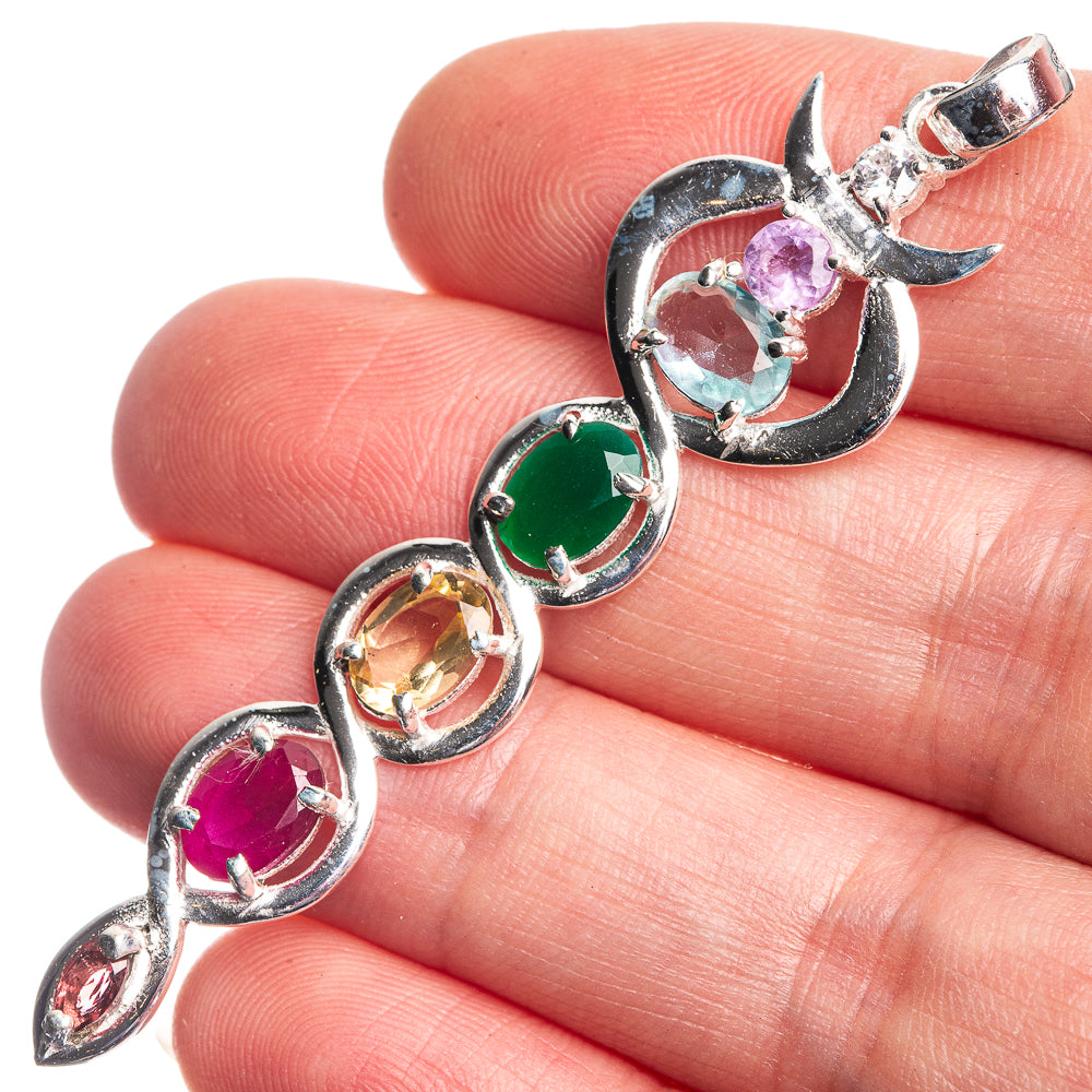 Amethyst, Blue Topaz, Green Onyx, Citrine, Ruby, Garnet Dainty Pendant 2 3/8" (925 Sterling Silver) P39127