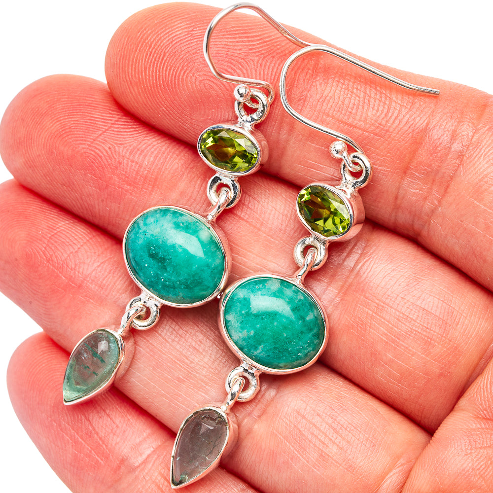 Premium Amazonite, Aquamarine, Peridot Earrings 2 1/8" (.925 Sterling Silver)