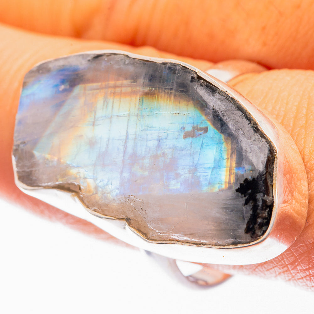 Large Raw Rainbow Moonstone Ring Size 10.75 (925 Sterling Silver) R142190