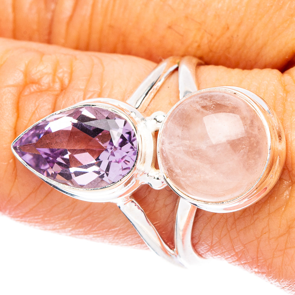 Rose Quartz, Amethyst 925 Sterling Silver Ring Size 9 (925 Sterling Silver) R6165