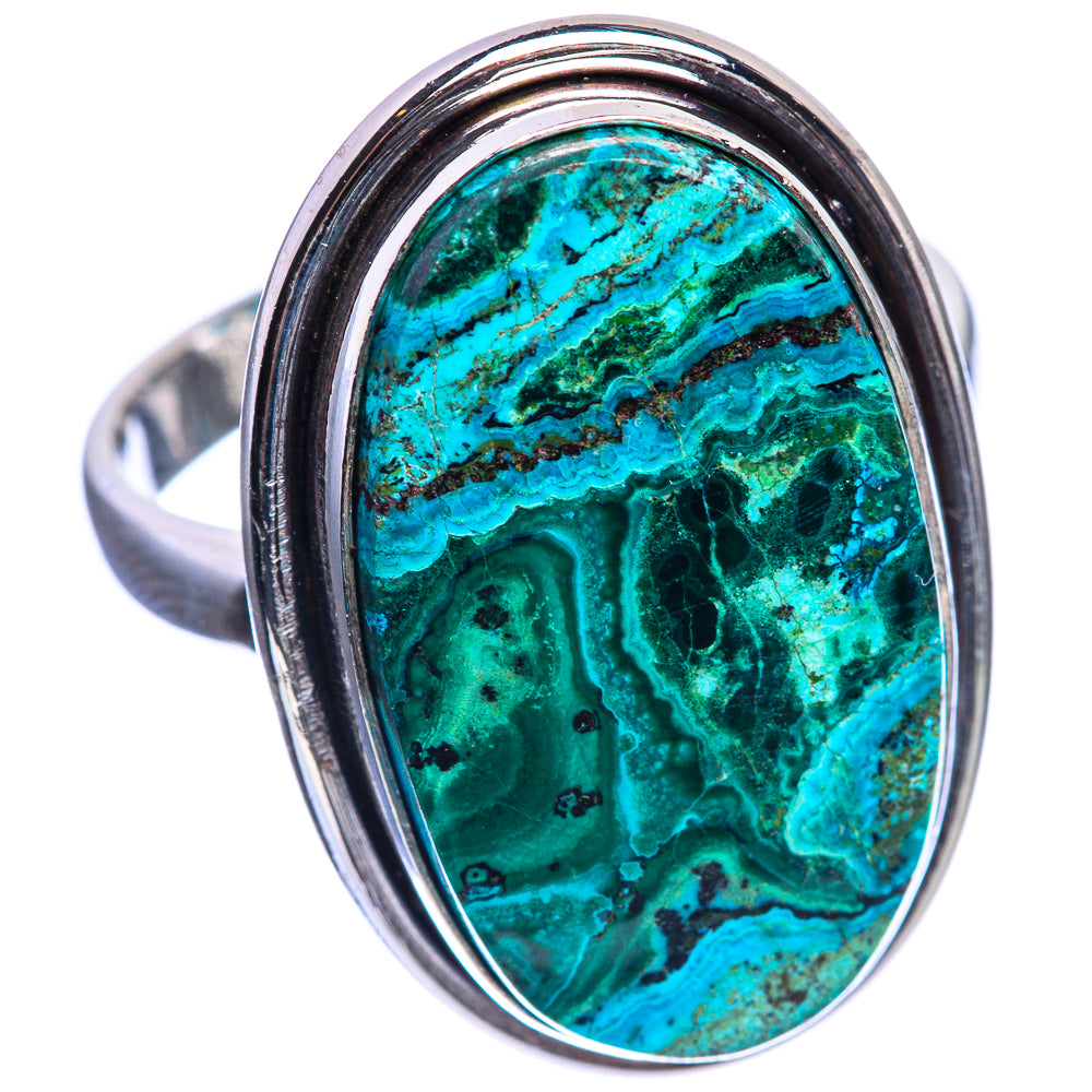 Malachite In Chrysocolla 925 Sterling Silver Ring Size 10