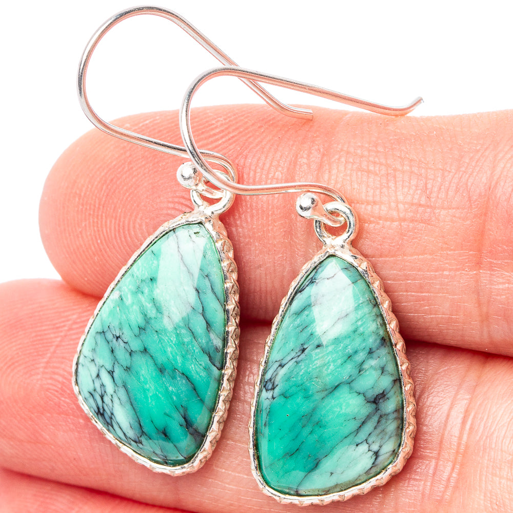 Black Bridge Variscite Earrings 1 3/8" (.925 Sterling Silver)