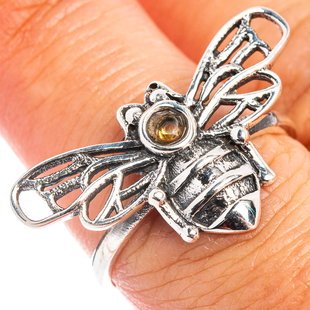 Citrine Bee Dainty Ring Size 7.75 (.925 Sterling Silver)