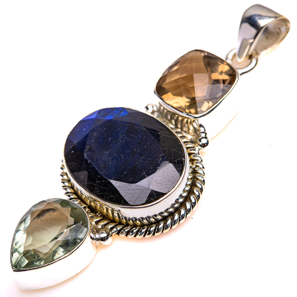 Labradorite, Green Amethyst, Smoky Quartz Pendant 2 1/8" (925 Sterling Silver) PD38516