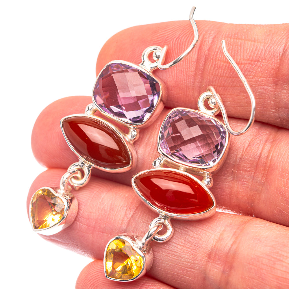 Faceted Amethyst, Carnelian, Citrine 925 Sterling Silver Earrings 1 7/8" (925 Sterling Silver) EARR432205