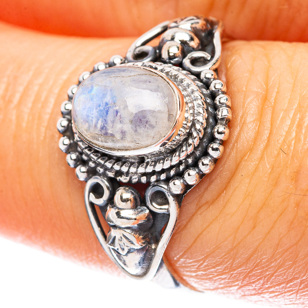 Rainbow Moonstone Dainty Ring Size 7.25 (925 Sterling Silver) R5113