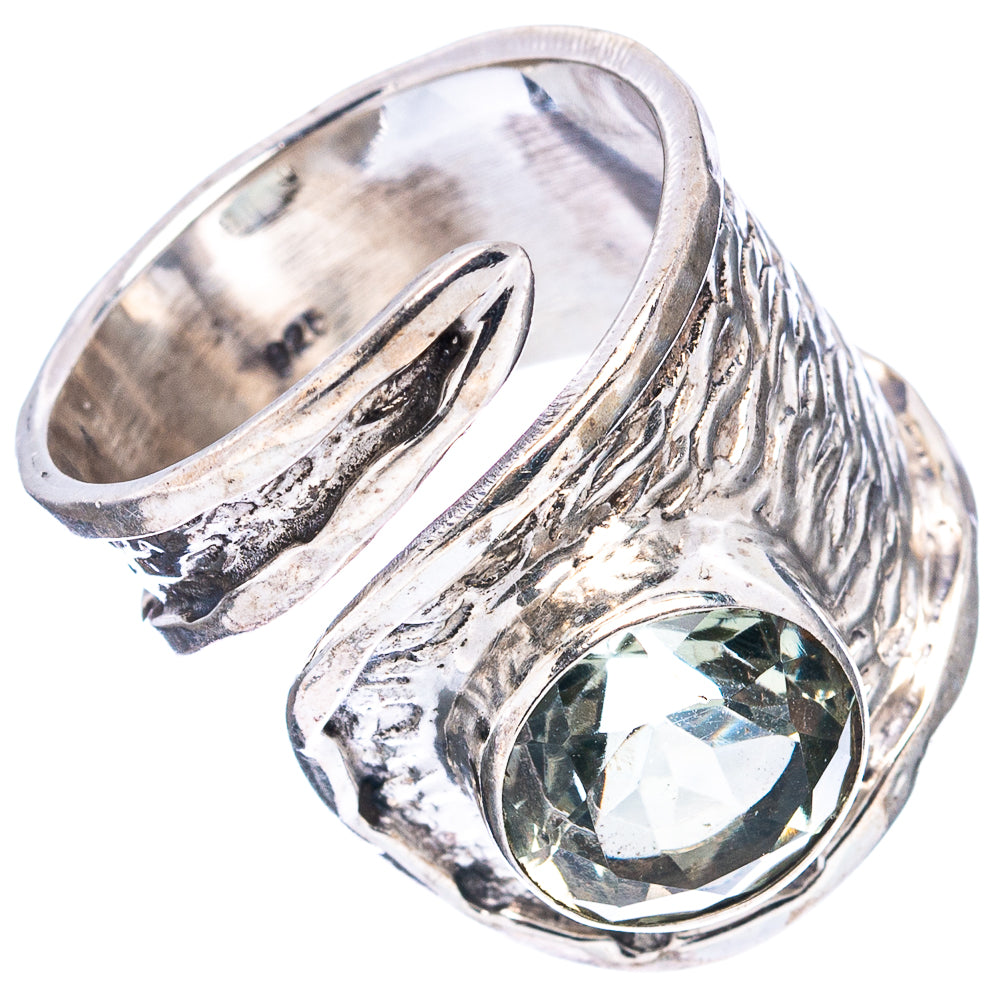 (Classic Series) Green Amethyst Ring Size 6 Adjustable (.925 Sterling Silver)