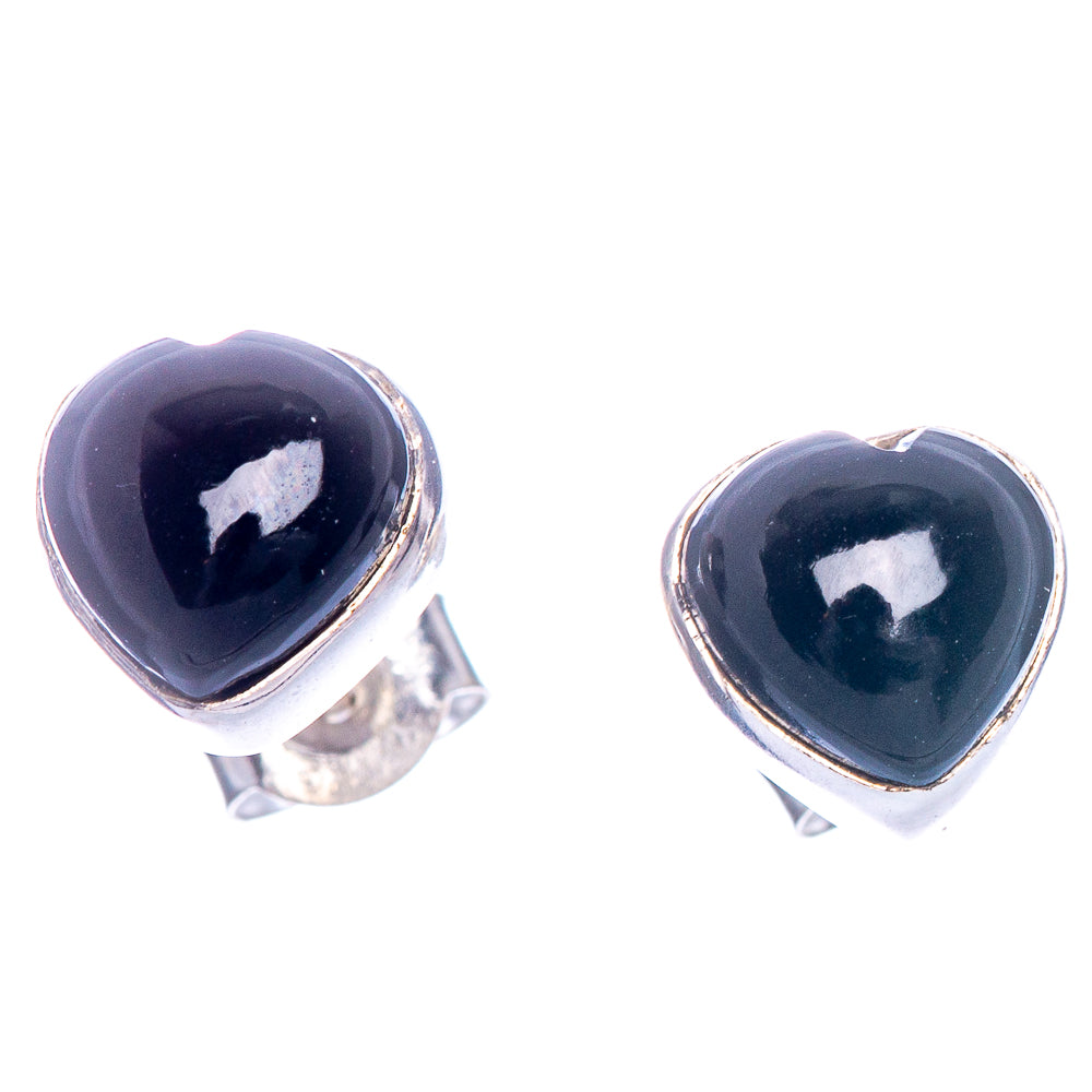 Black Onyx Heart Earrings 3/8" (925 Sterling Silver) E433517