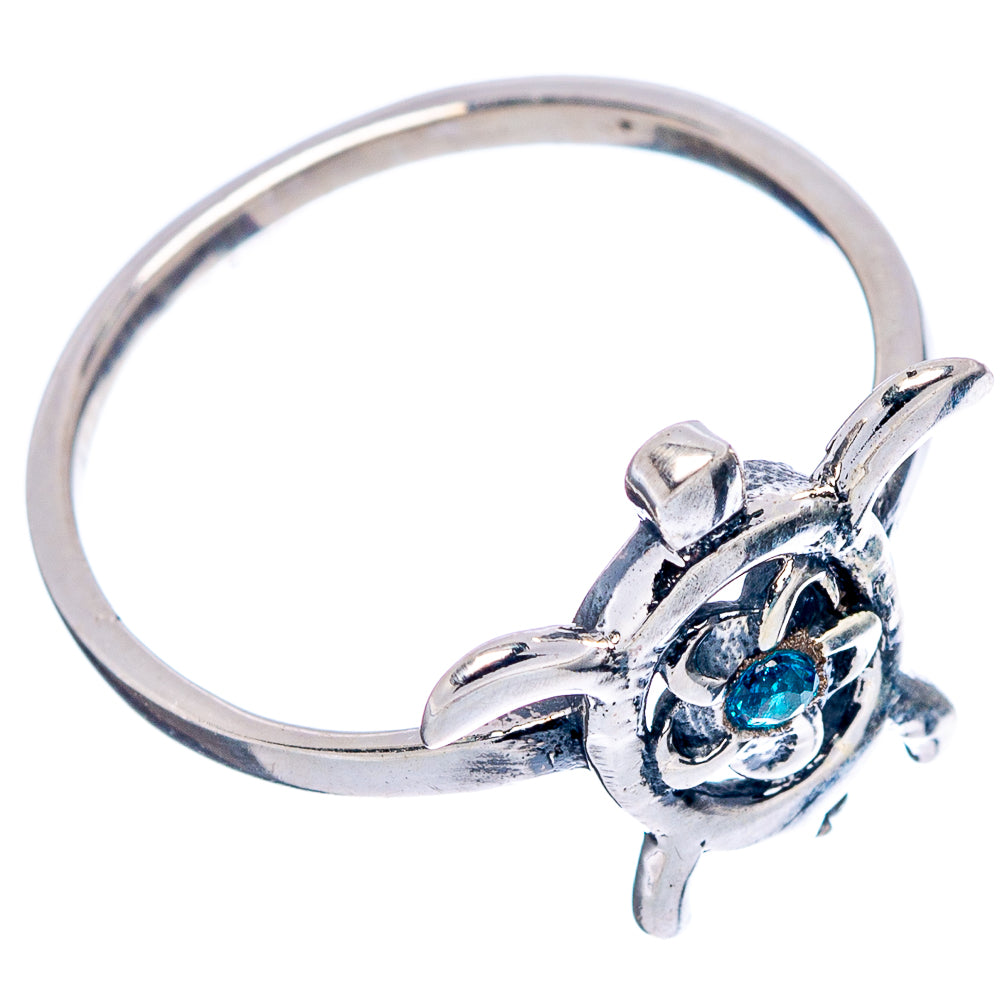 Blue Cubic Zirconia Seaturtle Dainty Ring Size 6.75 (.925 Sterling Silver)