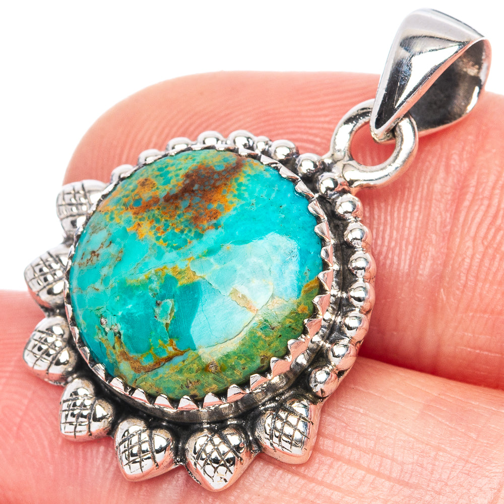 Rare Arizona Turquoise 925 Sterling Silver Pendant 1 1/4" (925 Sterling Silver) P41945