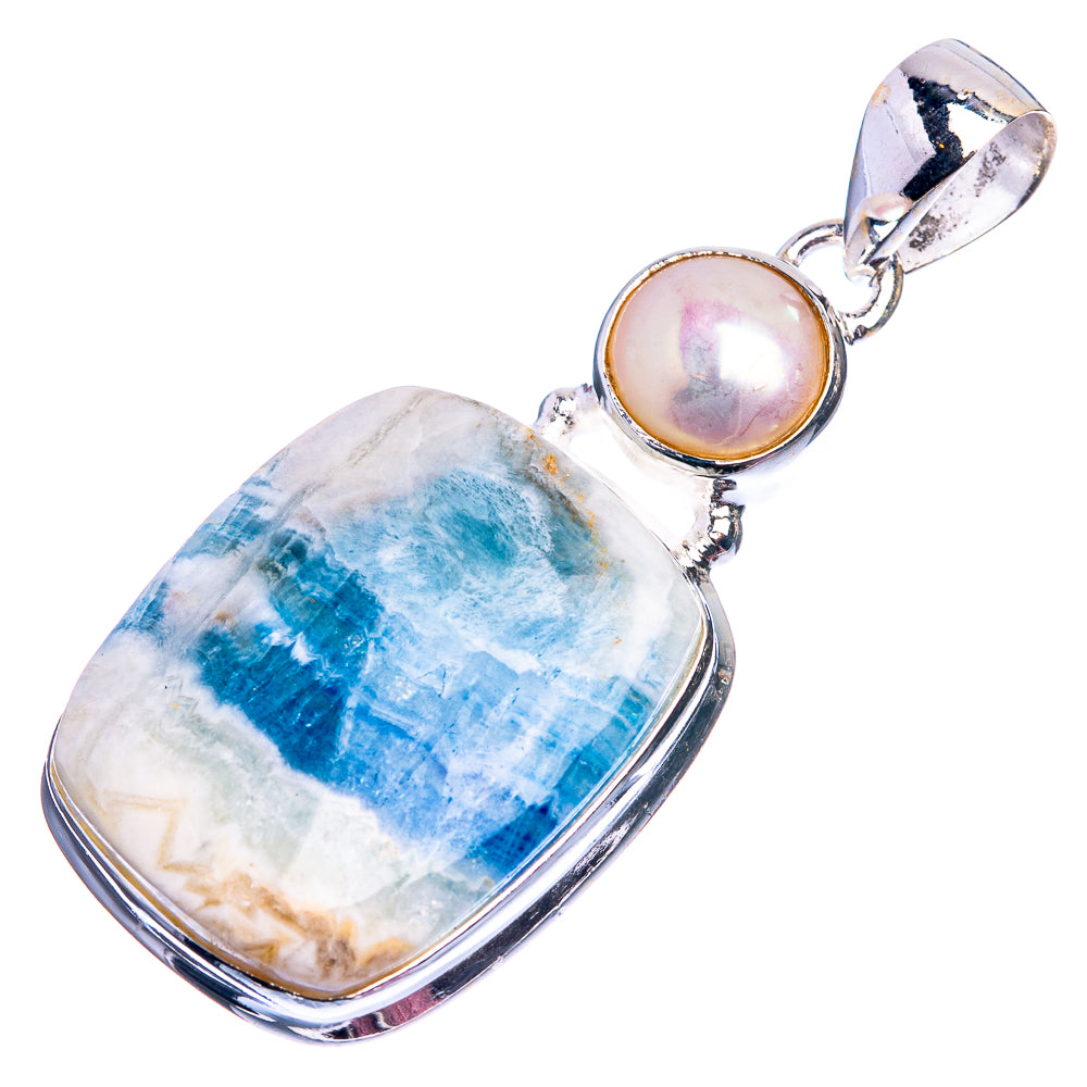Blue Scheelite, Cultured Pearl Pendant 1 5/8" (925 Sterling Silver) P38950