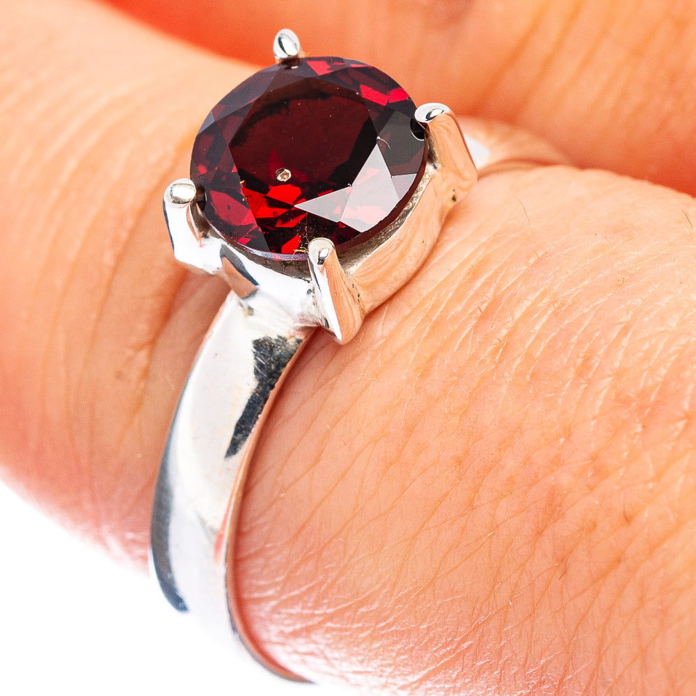 Faceted Garnet Ring Size 8.25 (.925 Sterling Silver)