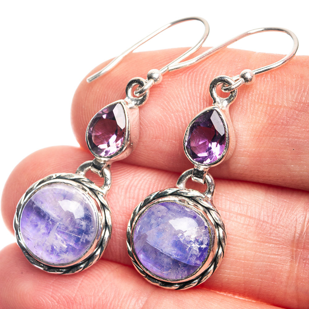 Rainbow Moonstone, Amethyst Earrings 1 5/8" (925 Sterling Silver) E432743