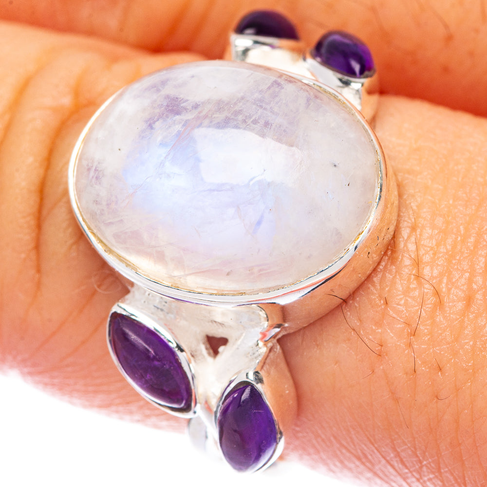 Rainbow Moonstone, Amethyst Ring Size 7.75 (925 Sterling Silver) R144851