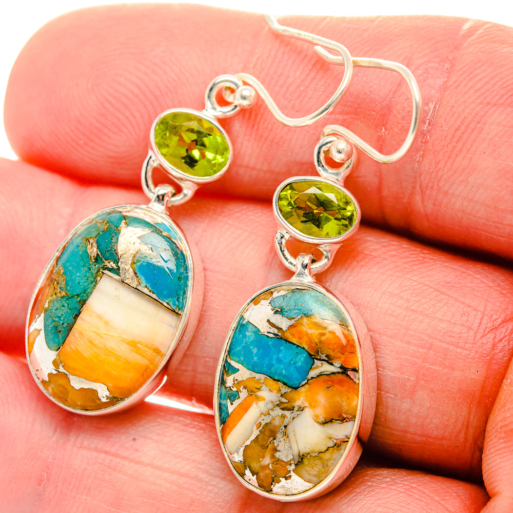 Spiny Oyster Turquoise, Peridot Earrings 1 3/4" (925 Sterling Silver) EARR432100