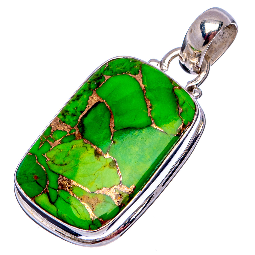 Green Copper Turquoise Pendant 1 3/8" (.925 Sterling Silver)