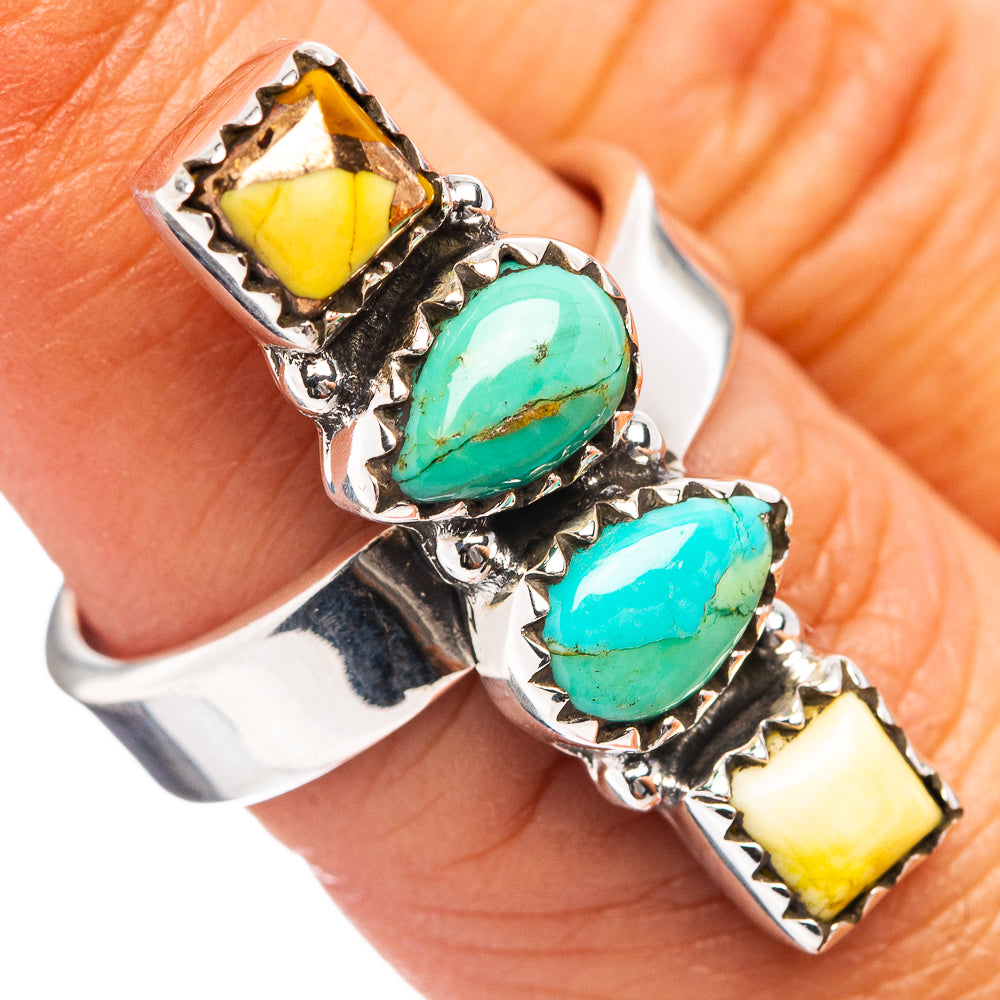 Exclusive Mohave Turquoise, Honey Dahlia Turquoise Ring Size 7 Adjustable (.925 Sterling Silver)