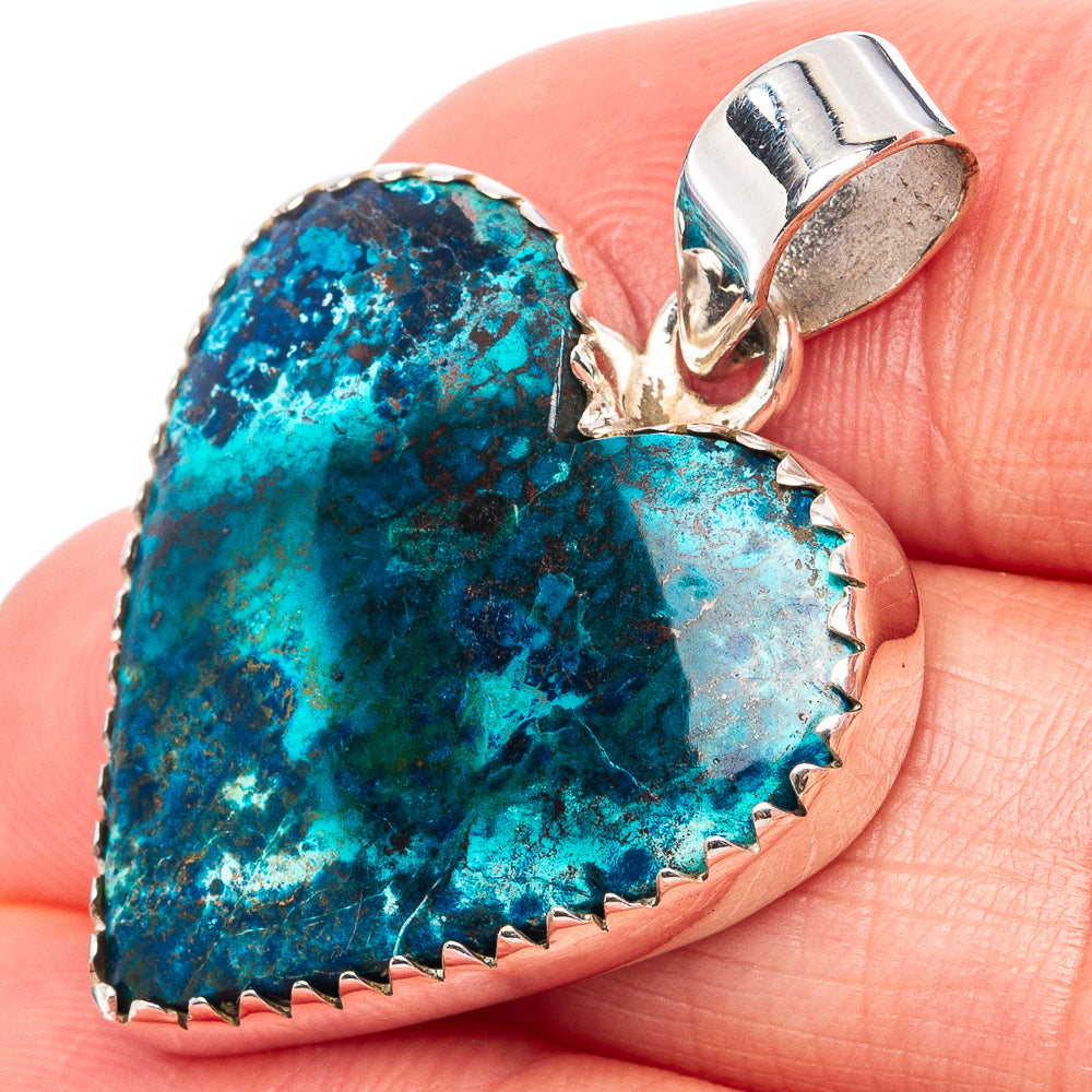 Shattuckite Heart Pendant 1 3/8" (.925 Sterling Silver)