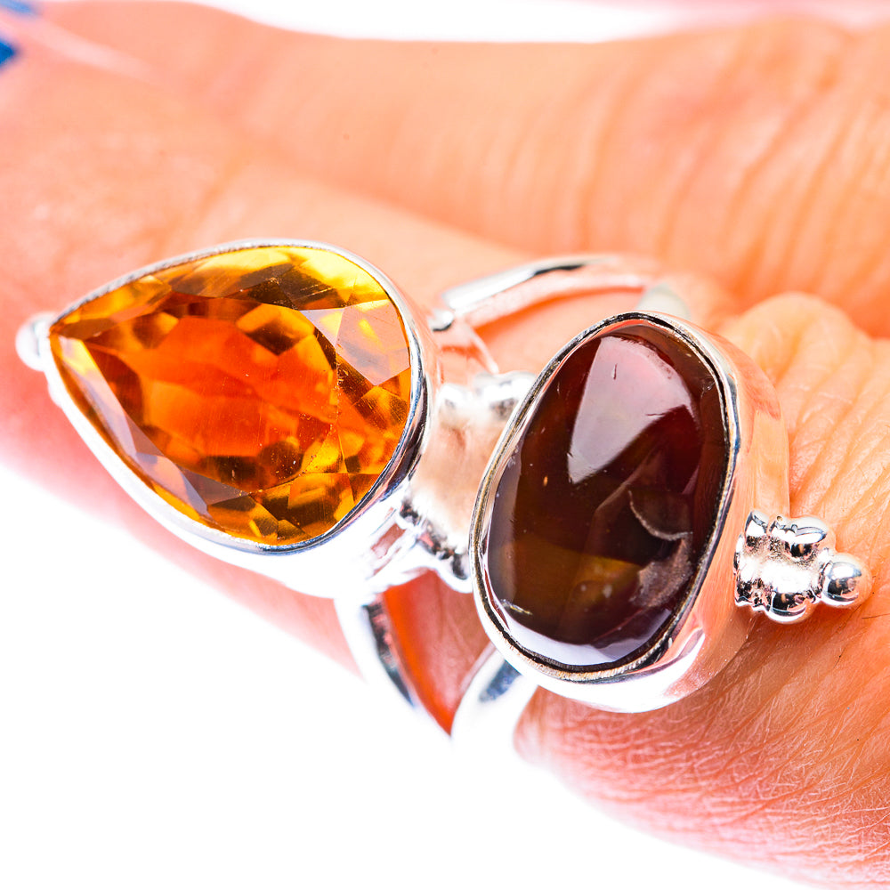 Mexican Fire Agate, Citrine Ring Size 6.5 (925 Sterling Silver) RING140134