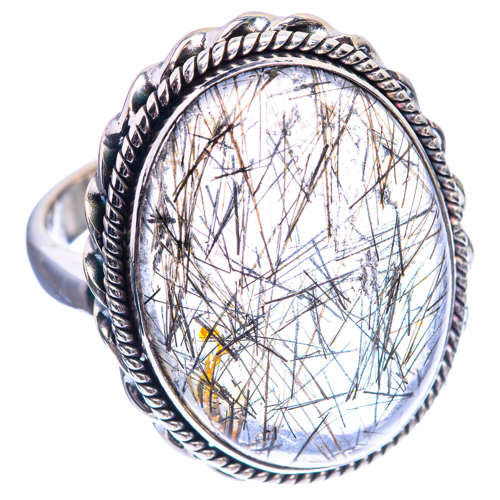 Large Tourmalinated Quartz Ring Size 9.5 (925 Sterling Silver) R142325