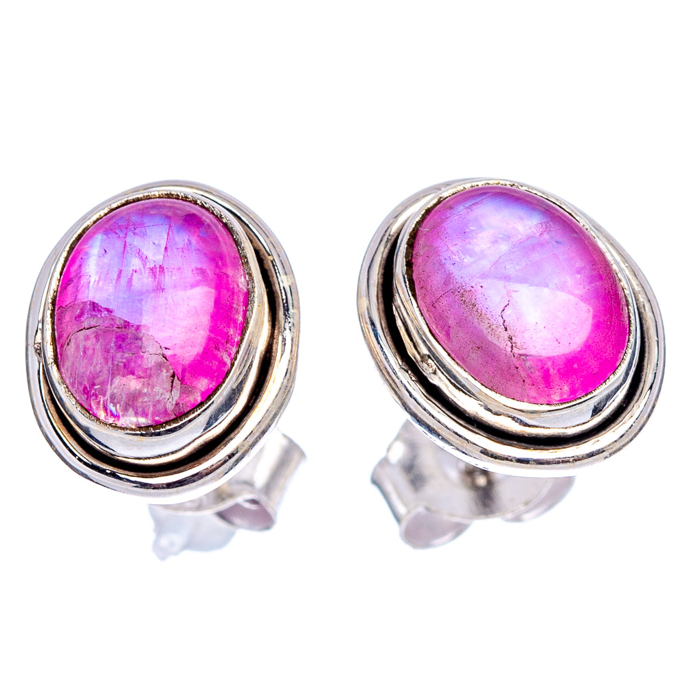 Pink Moonstone Earrings 3/8" (.925 Sterling Silver)