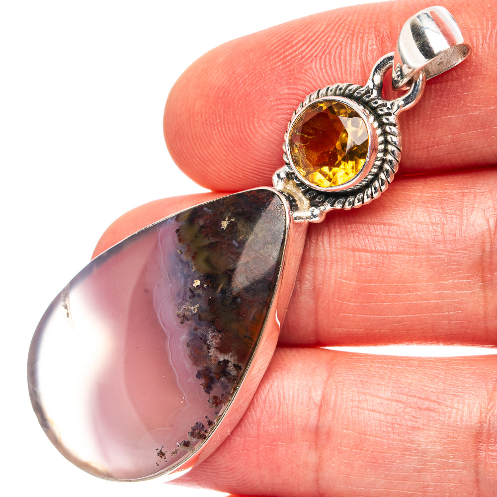 Premium Indonesian Plume Agate, Citrine Pendant 2 1/4" (.925 Sterling Silver)