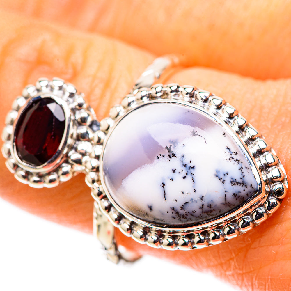 Premium Dendritic Opal, Garnet Ring Size 9 (925 Sterling Silver) RING138063