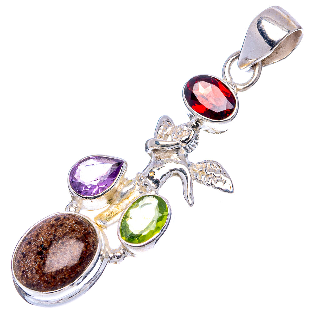 Rare Andamooka Opal Angel, Peridot, Amethyst, Garnet Pendant 1 7/8" (.925 Sterling Silver)