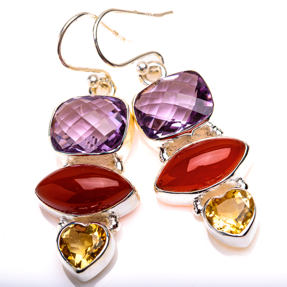 Carnelian, Amethyst, Citrine Earrings 1 5/8" (925 Sterling Silver) EARR432183