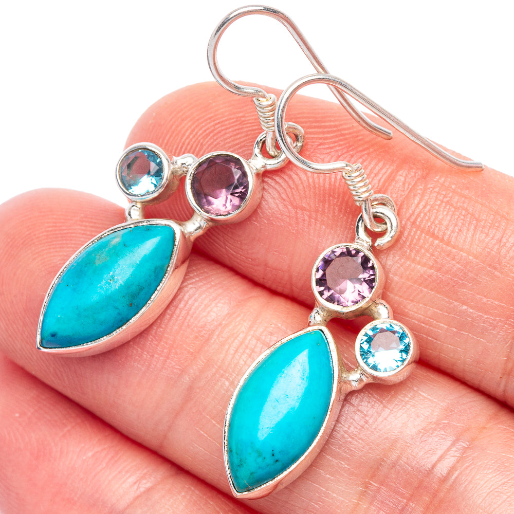 Chrysocolla, Amethyst, Blue Topaz Earrings 1 1/2" (925 Sterling Silver) E433368