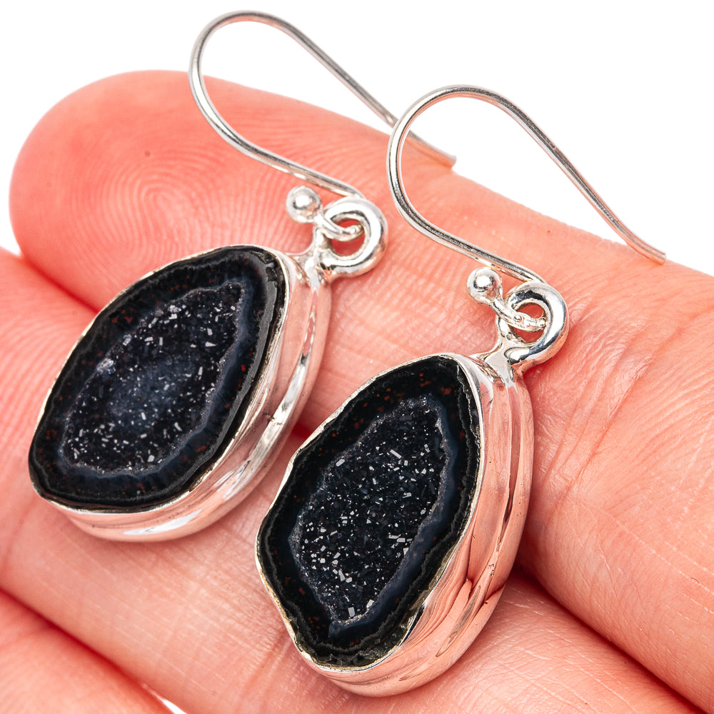 Premium Black Geode Slice Earrings 1 3/8" (925 Sterling Silver) E1280