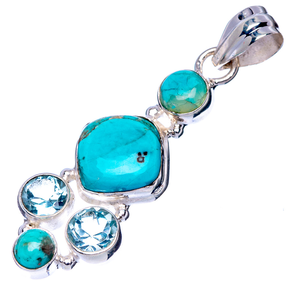 Rare Kingman Turquoise, Blue Topaz Pendant 1 3/4" (925 Sterling Silver) P41144