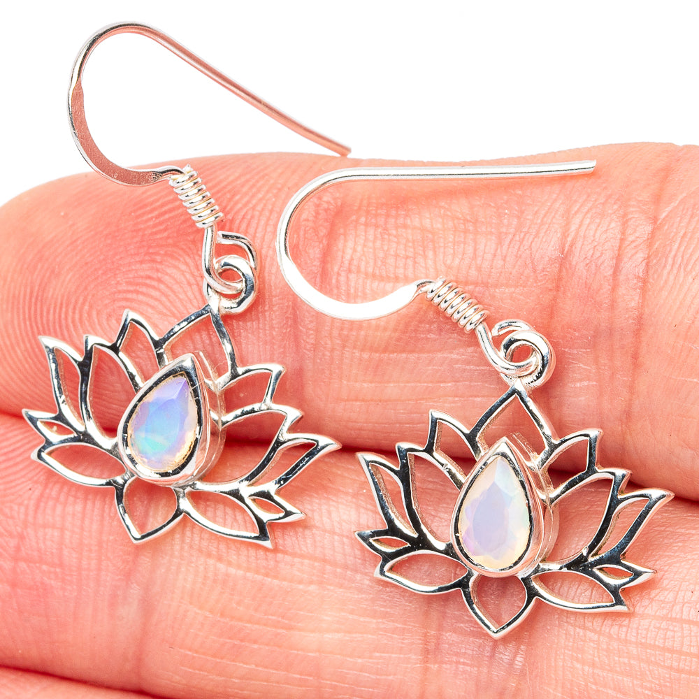 Premium Ethiopian Opal Lotus Earrings 1 1/4" (925 Sterling Silver) E2707