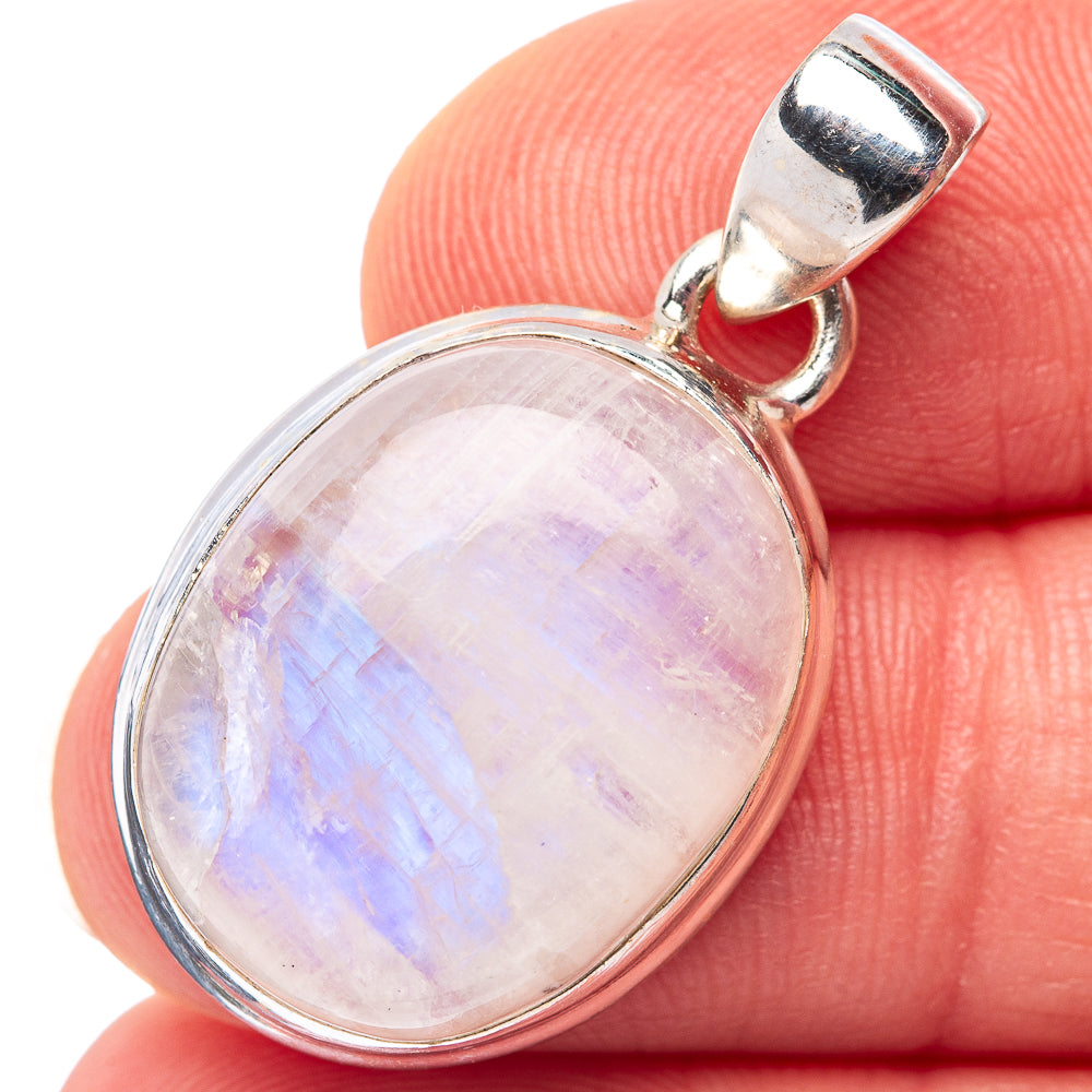 Rainbow Moonstone Pendant 1 1/4" (.925 Sterling Silver)
