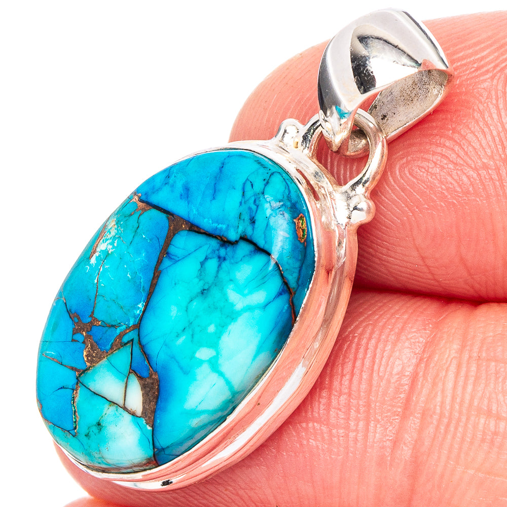 Ice Blue Dahlia Mohave Turquoise Pendant 1 1/4" (.925 Sterling Silver)