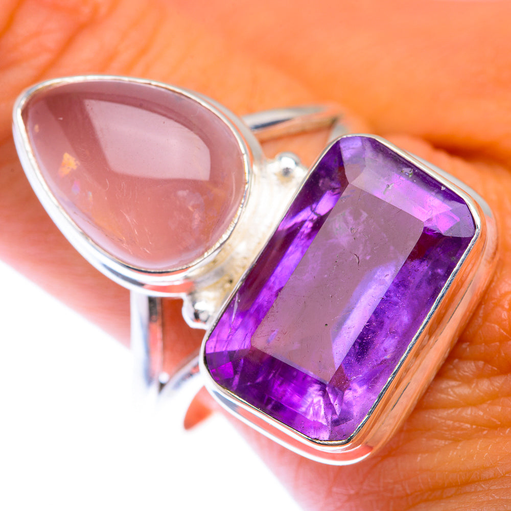 Large Rose Quartz, Amethyst Ring Size 10.5 (925 Sterling Silver) RING140016
