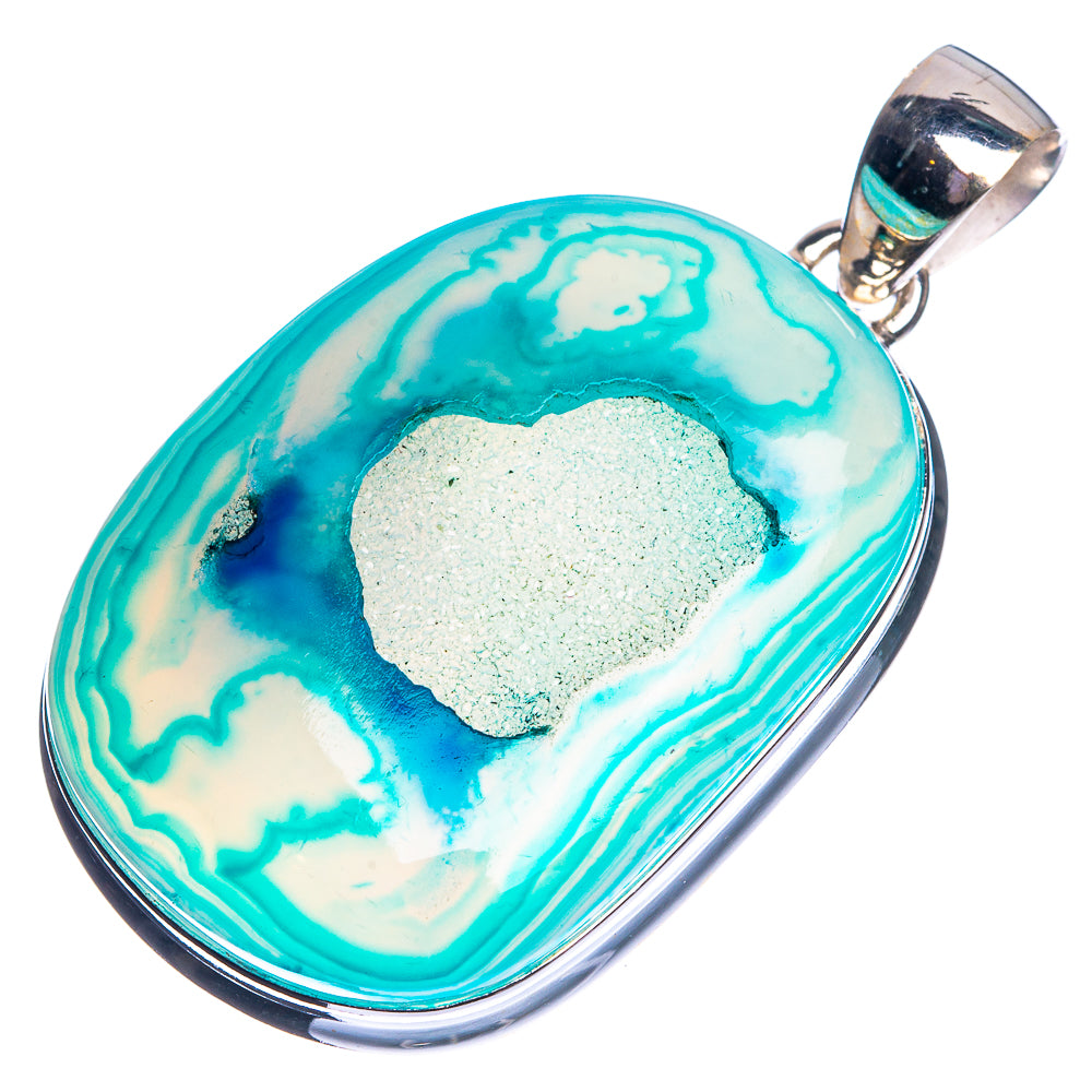Blue Druzy 925 Sterling Silver Pendant 1 7/8"