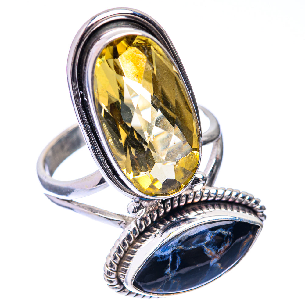 Large Lemon Quartz, Pietersite Ring Size 9.75 (925 Sterling Silver) R141621