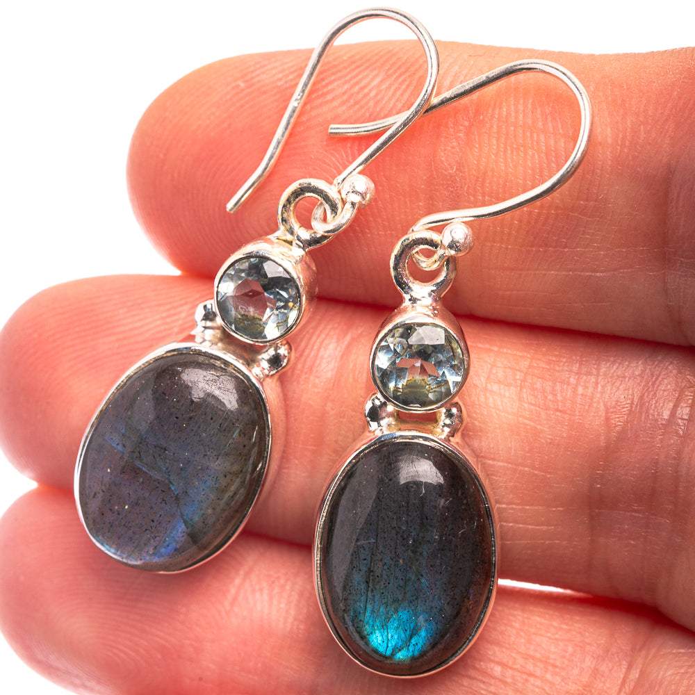 Labradorite, Blue Topaz Earrings 1 1/2" (925 Sterling Silver) E432388