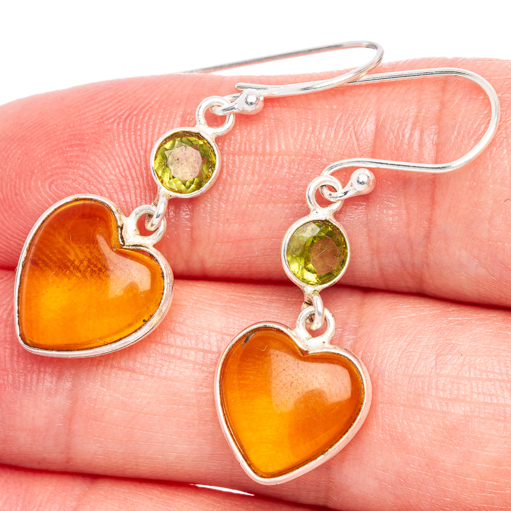 Carnelian Heart, Peridot Dainty Earrings 1 3/8" (925 Sterling Silver) E433456